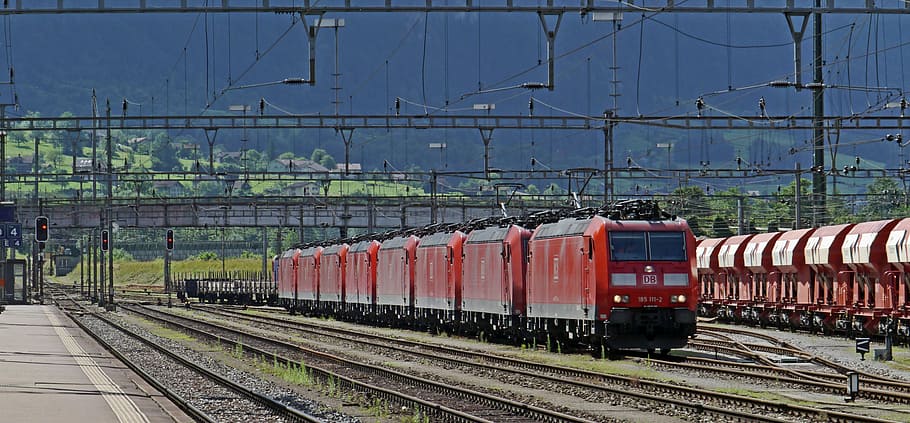 switzerland, gotthard, train station in erstfeld, thrust engines, reinforcement, incline, gotthard ramp, alpine, pass, railway
