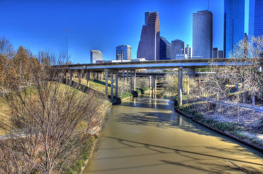 landscape photo, steel bridge, Houston, Texas, Usa, Skyscraper, houston, texas, high rise, downtown, city