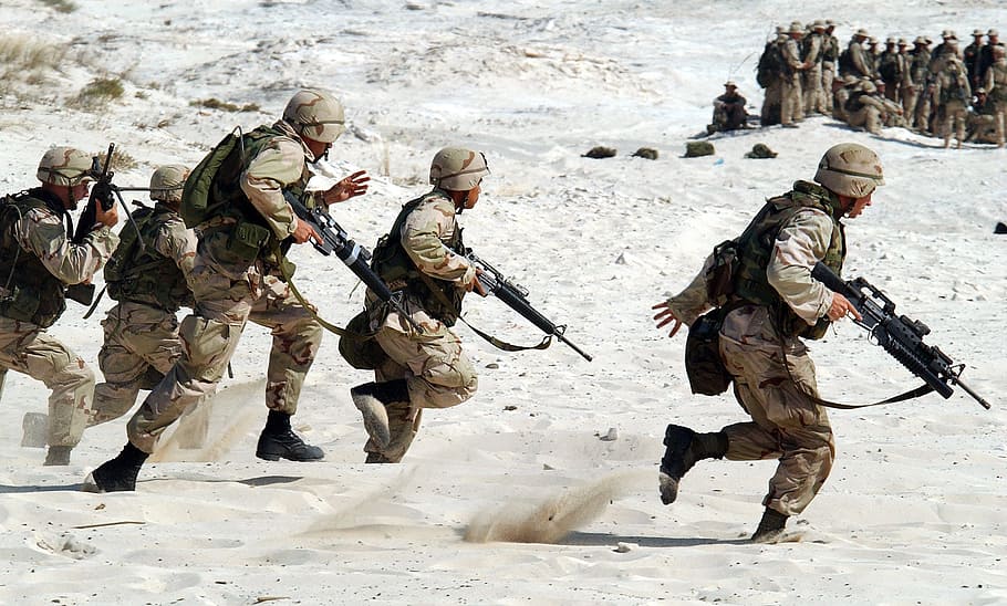 군인, 화이트, 모래, 주간, 군사, 미국, 무기, 전쟁, 싸움, 방어