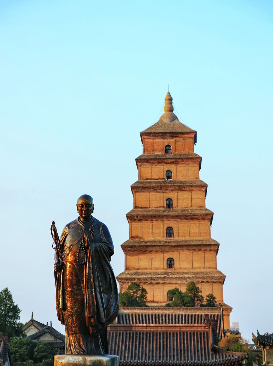 china, província de shaanxi, xi'an, chang, o grande pagode do ganso selvagem, o monge, sanzang, xuanzang, história, torre