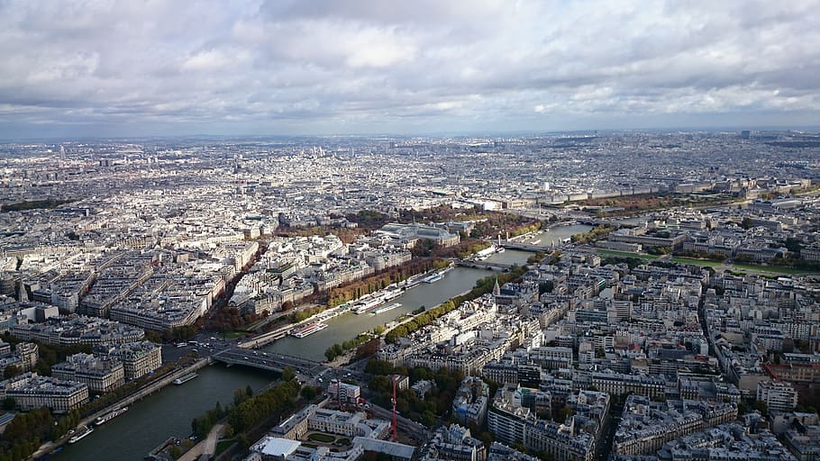 paris, eiffel tower, view, overview, city, architecture, building exterior, cityscape, built structure, sky