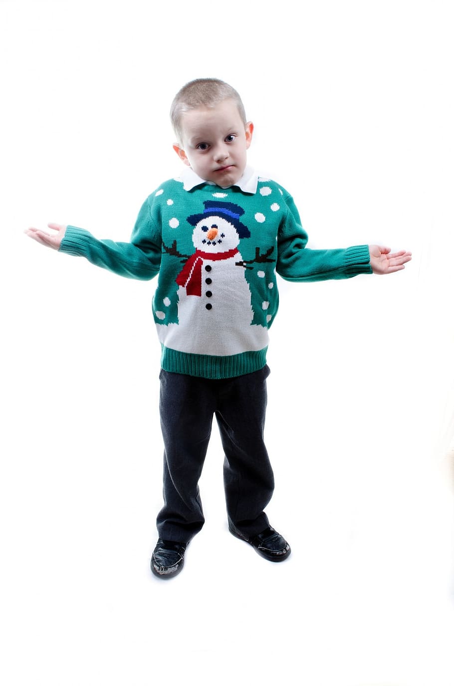 niño vistiendo suéter, navidad, personas, regalo, regalos, sorpresas, tiempo, niño, impaciencia, muñeco de nieve