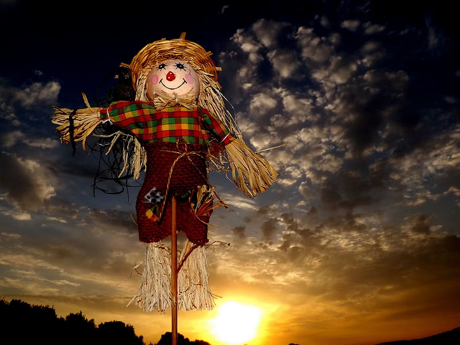 Scarecrow, East, Cloud, Straw, sky, red, cloud - sky, sunset, blond hair, low angle view