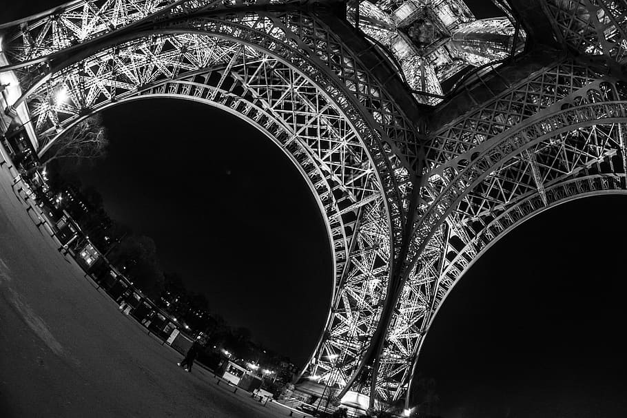 grayscale photo, low, angle photography, eiffel tower, Tour Eiffel, Paris, France, French Touch, paris, france, french