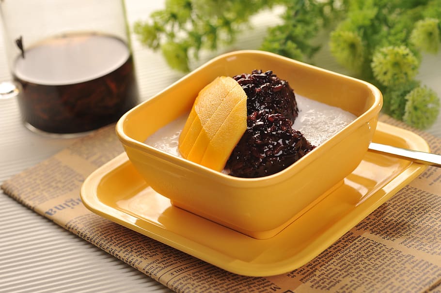 mango black rice fish, mango, black rice, dessert, gourmet, afternoon tea, food, food and drink, healthy eating, bowl