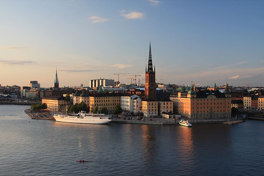 stockholm, swedia, laut baltik, bangunan, air, kota, langit, pariwisata, perjalanan, eksterior bangunan