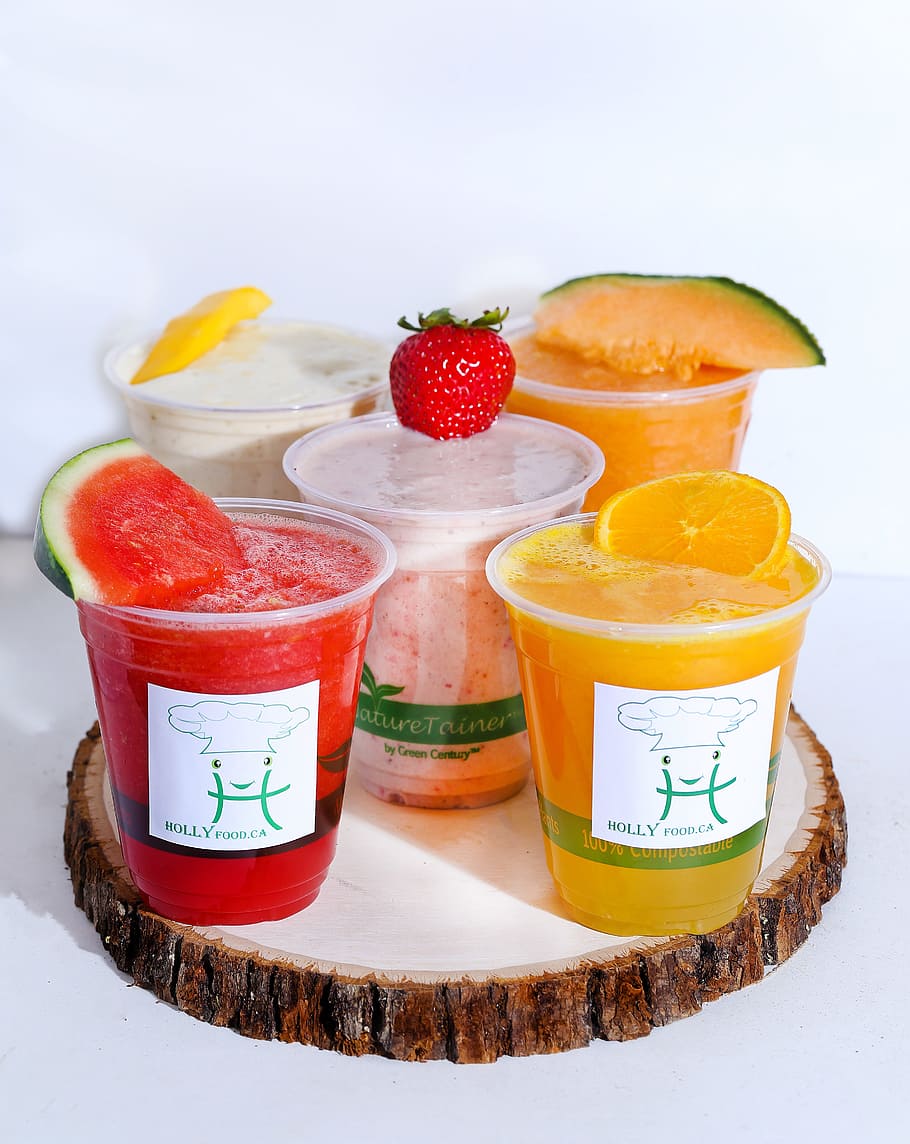 fresh, holly food's smoothies, strawberry banana, watermelon juice, food and drink, fruit, food, healthy eating, freshness, still life
