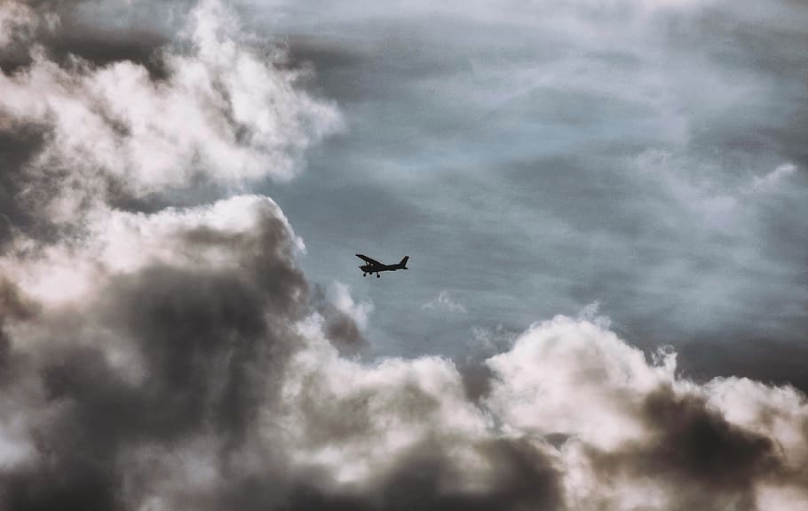 nuvens, dramaticamente, céu, drama, atmosfera, humor, figura, o avião, voar, místico