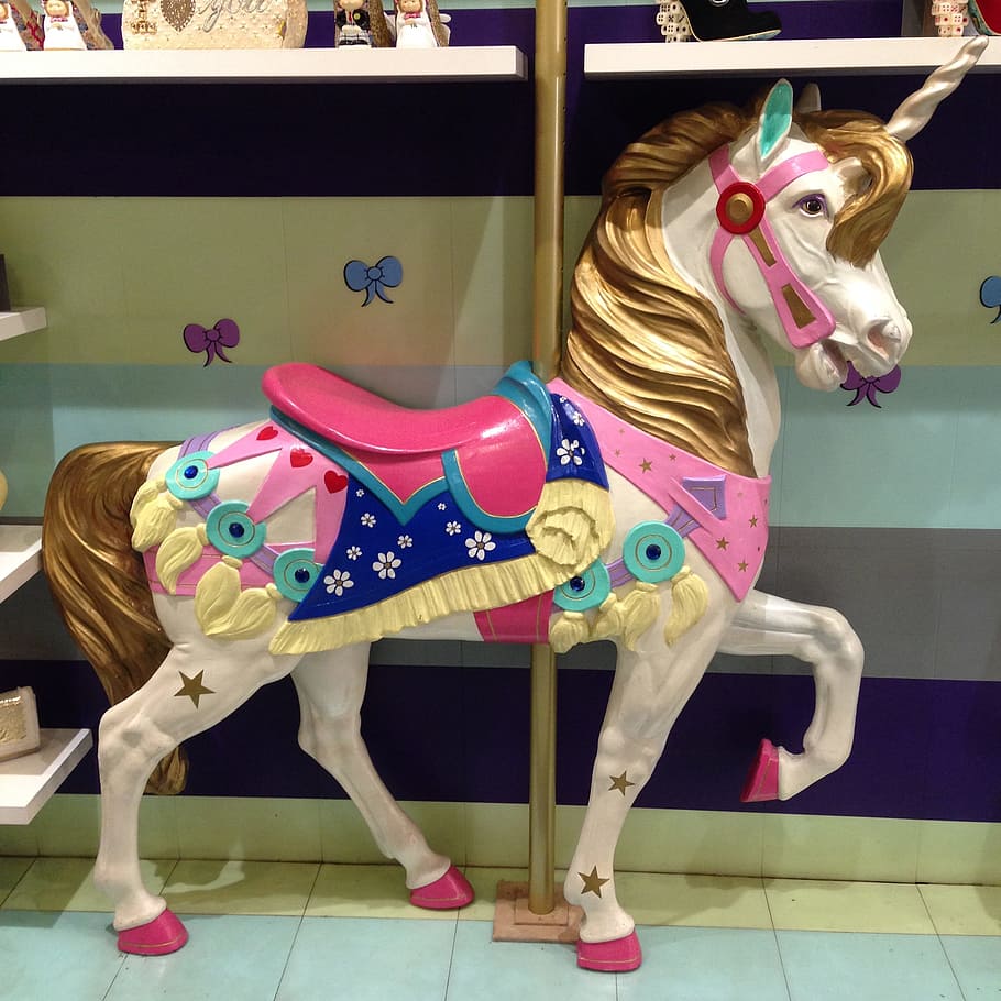carousel horse decor, Unicorn, Carousel, Kitsch, Deco, decoration, cheesy, decorative, colorful, horse