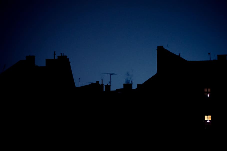 Rua, À noite, Edifício, Sombra, Escuro, Telhado, lâmpada, cidade, Budapeste, noite