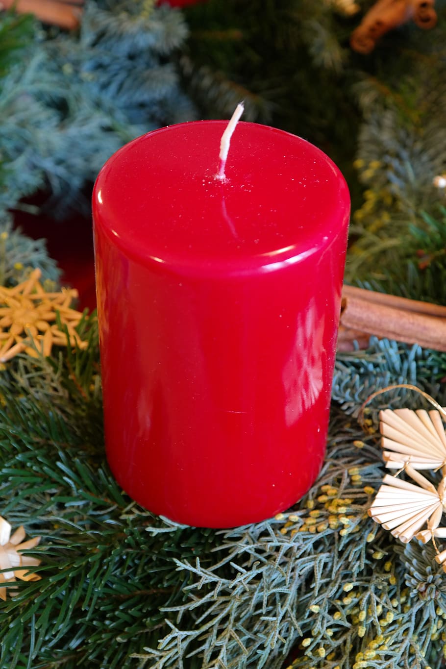 Wax Candle, Advent Wreath, candle, red, first advent, light, wax, christmas, decoration, celebration