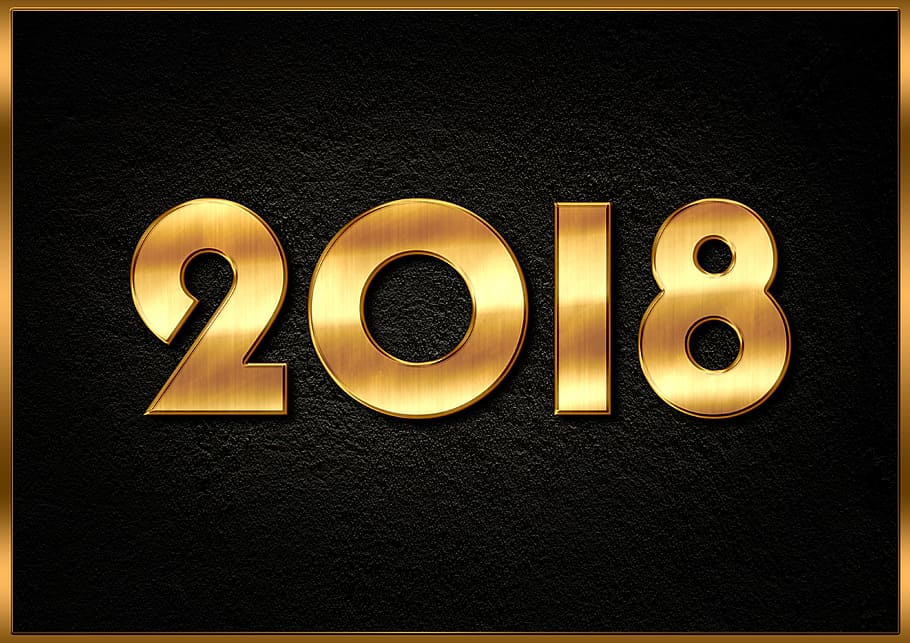 2018 text, new year's eve, 2018, new year's day, greeting card, turn of the year, gold, noble, black, golden