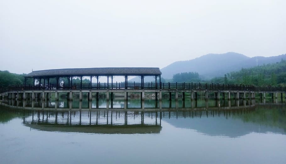 landscape, floor kiosk, china, natural, nature, lake, water, asia, architecture, built structure