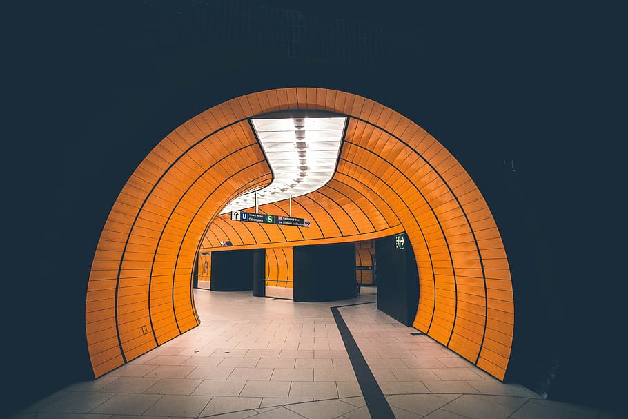architectural, photography, tunnel, yellow, framed, architecture, tunnels, subway, cylinder, tube