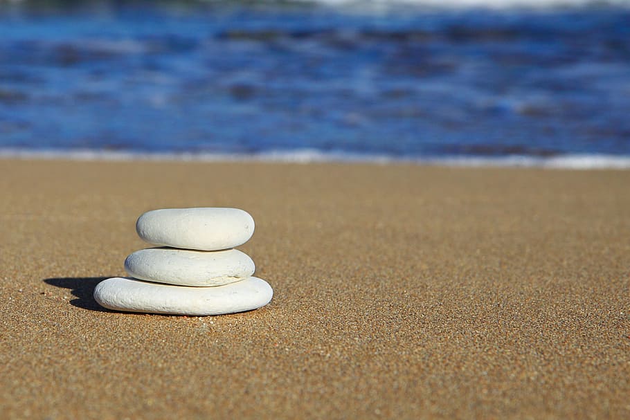 close, stack, white, stones, balance, beach, blue, coastline, heap, ocean