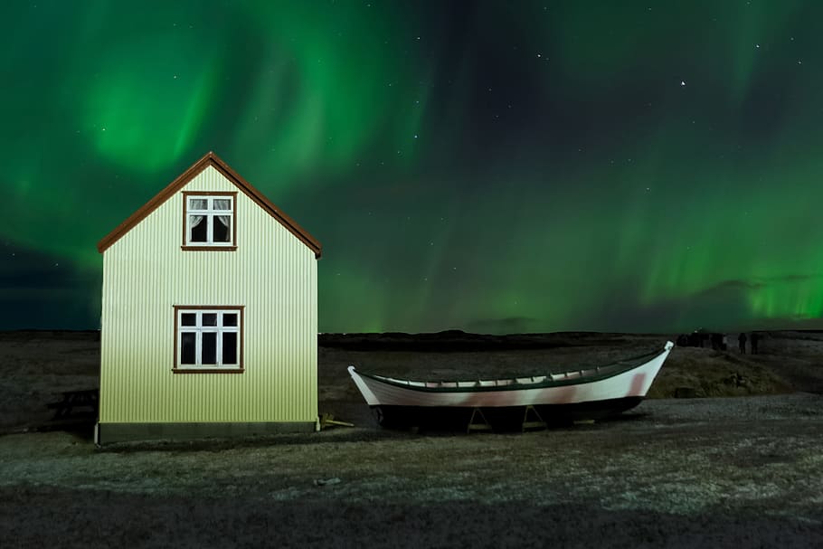 northern, lights stars, House, Northern Lights, stars, Iceland, nature, adventure, boat, holiday