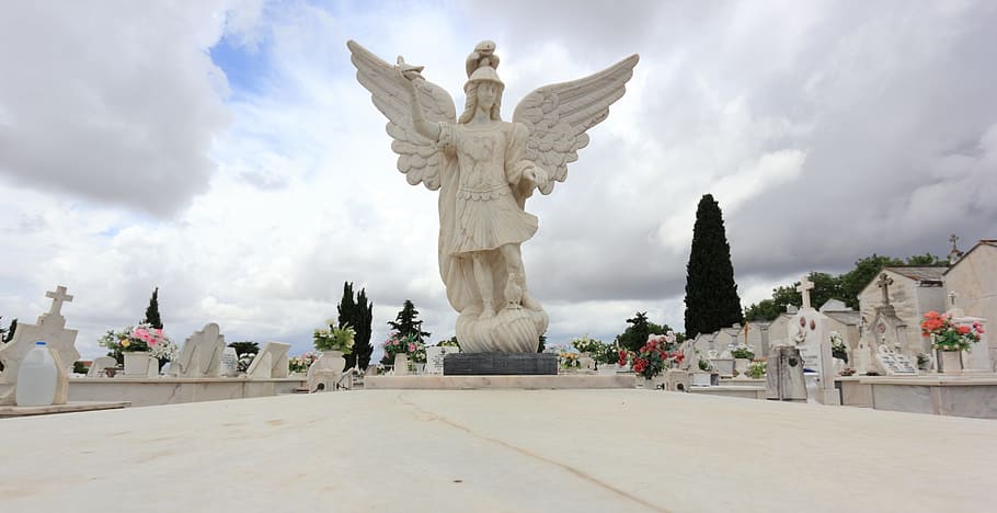 Portugal, Evora, Cemetery, Angel, Grave, graveyard, burial, statue, cloud - sky, sculpture