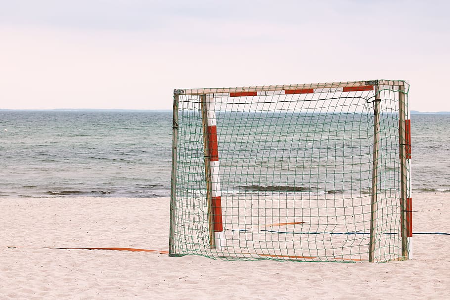 tujuan, sepak bola, olahraga, pantai, olahraga bola, air, laut, horison, net - peralatan olahraga, horizon di atas air
