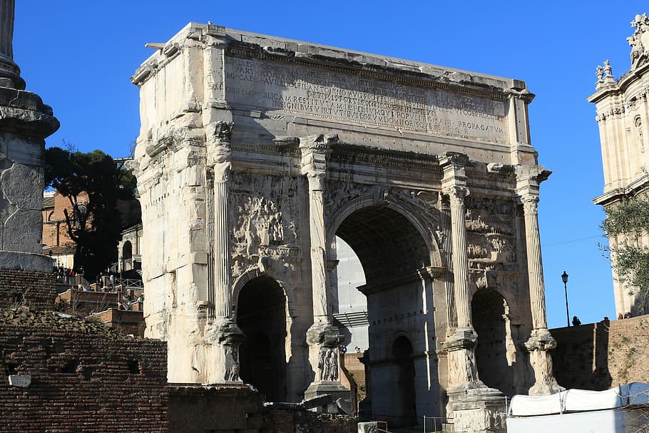 Roma, reruntuhan, antik, arsitektur, lengkungan, batu, forum Romawi, sejarah, masa lalu, tujuan perjalanan