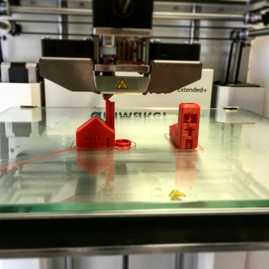 printer 3d abu-abu, printer, 3d, pembuatan, tekanan, pencetakan 3d, di dalam ruangan, merah, laboratorium, meja