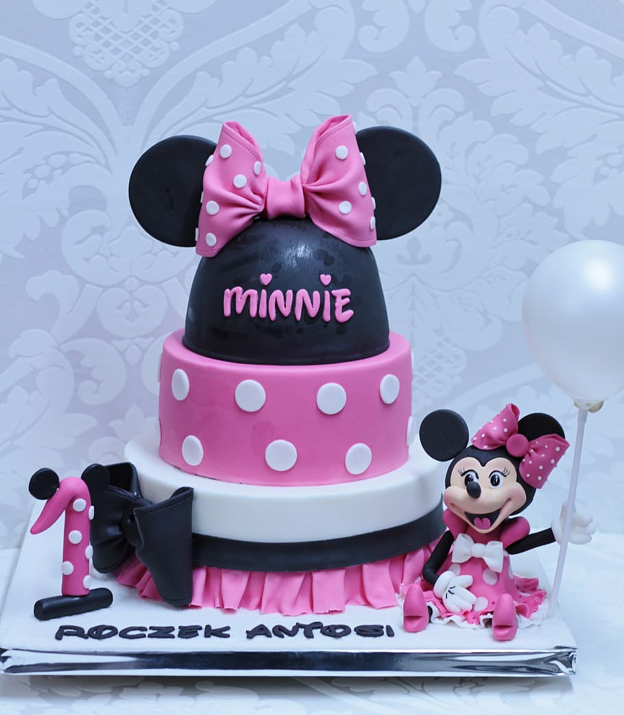 minnie mouse cake, cake, one year old, birthday, decoration, creative, the art of, girly, pink color, text