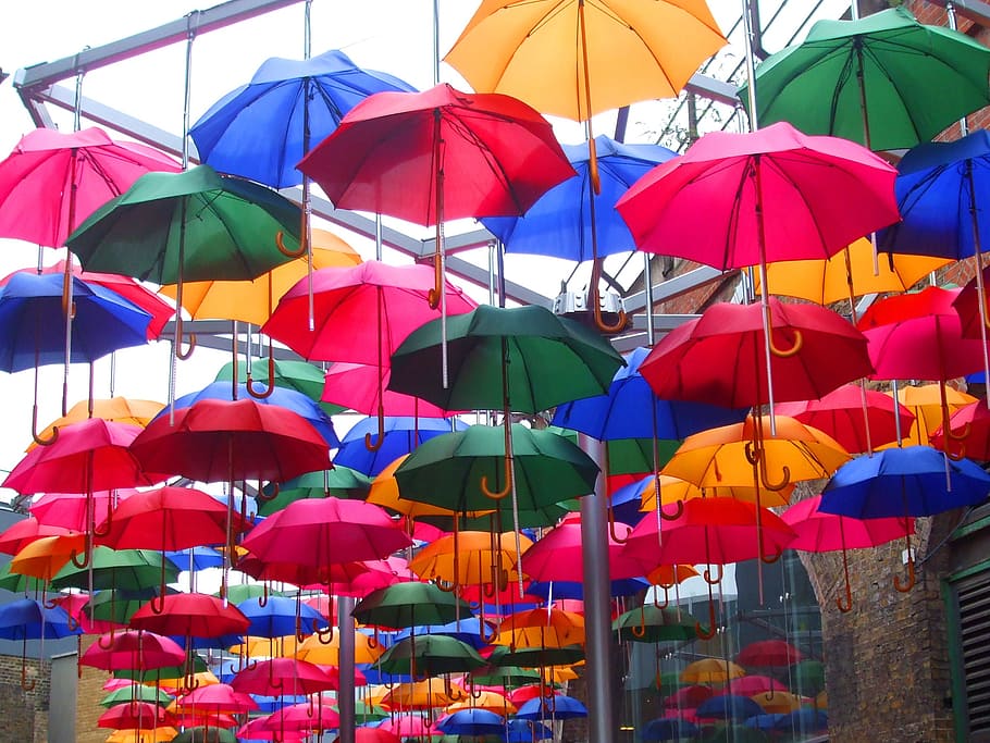 layar, payung, payung berwarna, karya seni, multi-warna, perlindungan, keamanan, kelompok besar objek, pilihan, variasi