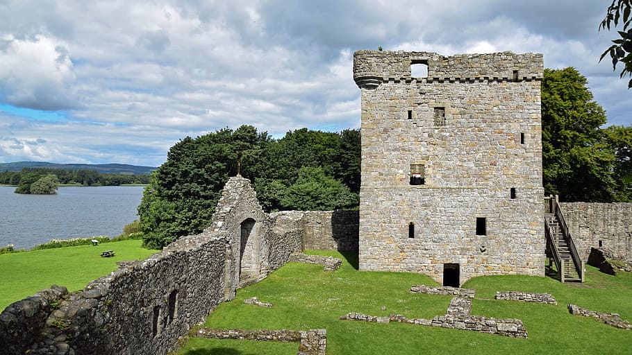 스코틀랜드, 영국, 섬, 호수 leven 성, 탑, burgruine, 부패, 실체화하다, 역사, 과거
