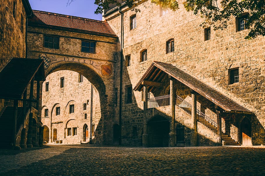 Kastil, Abad Pertengahan, Burghof, hof, benteng, tua, bangunan, Burghausen, bavaria, Jerman