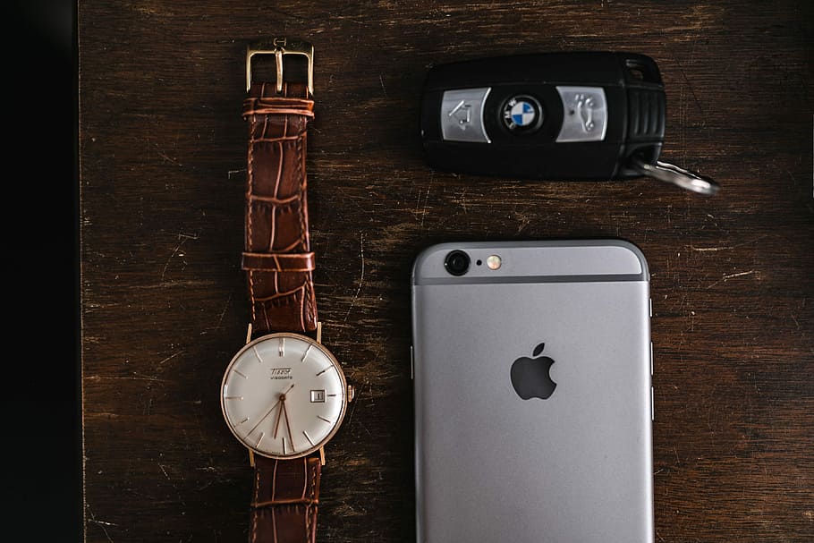 relógio, marrom, carteira de couro, Apple iPhone 6, Vintage, couro, carteira, tecnologia, iphone, iphone 6
