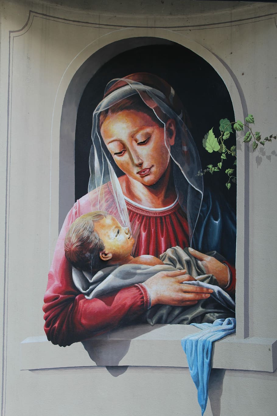 Murals, Madonna, With Child, Child, Jesus, madonna with child, jesus child, folk art, painting, religion, people