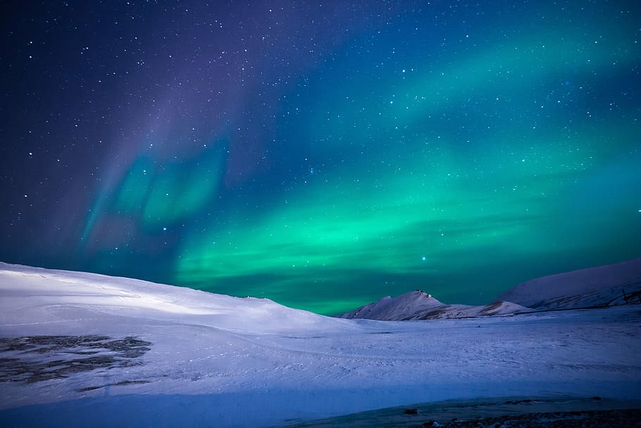 aurora lampu utara, aurora, lampu utara, es, gunung, perjalanan, petualangan, bintang, aurora boreal, gambar