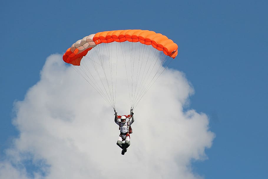 man, paragliding, daytime, paraglider, air sports, leisure, blue, sky, sport, air