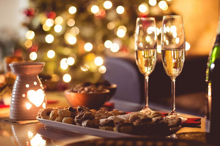 novo, ano, véspera, casa, festa, véspera de ano novo, champanhe, festa em casa, álcool, doces de natal