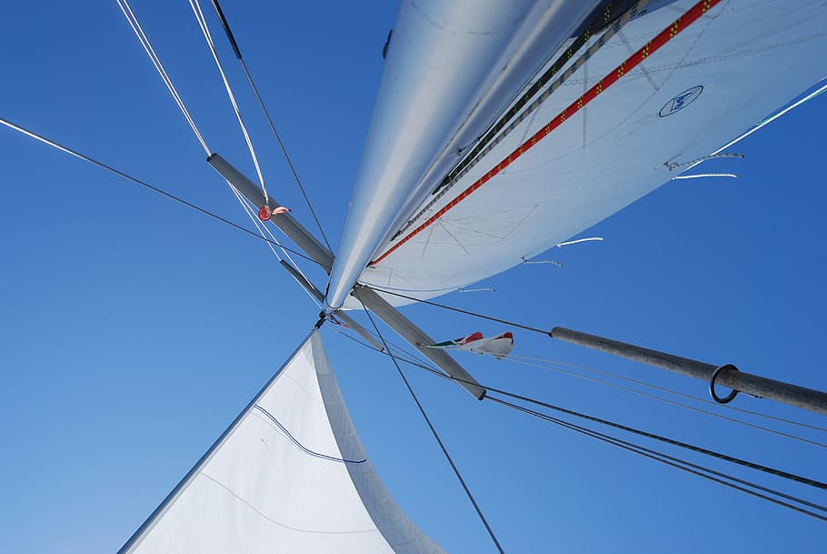 white metal pole, white metal, pole, boot, sailing boat, mast, sail, boat mast, summer, sun