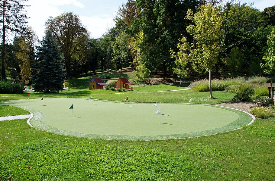 miniature golf, field, sport, game, post, time, golf, plant, tree, grass