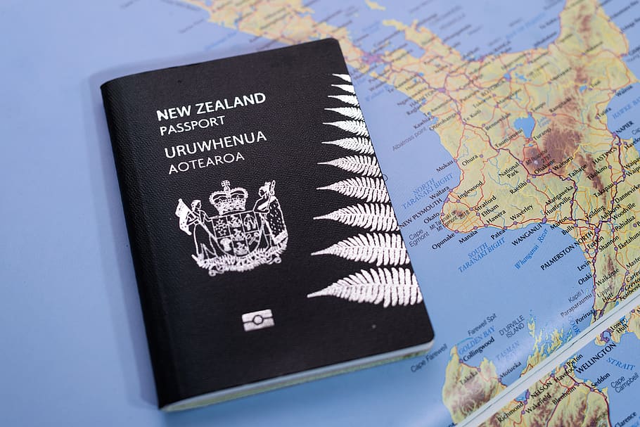 Visa, perjalanan, paspor, dokumen, pariwisata, liburan, kertas, peta, dunia, Selandia Baru