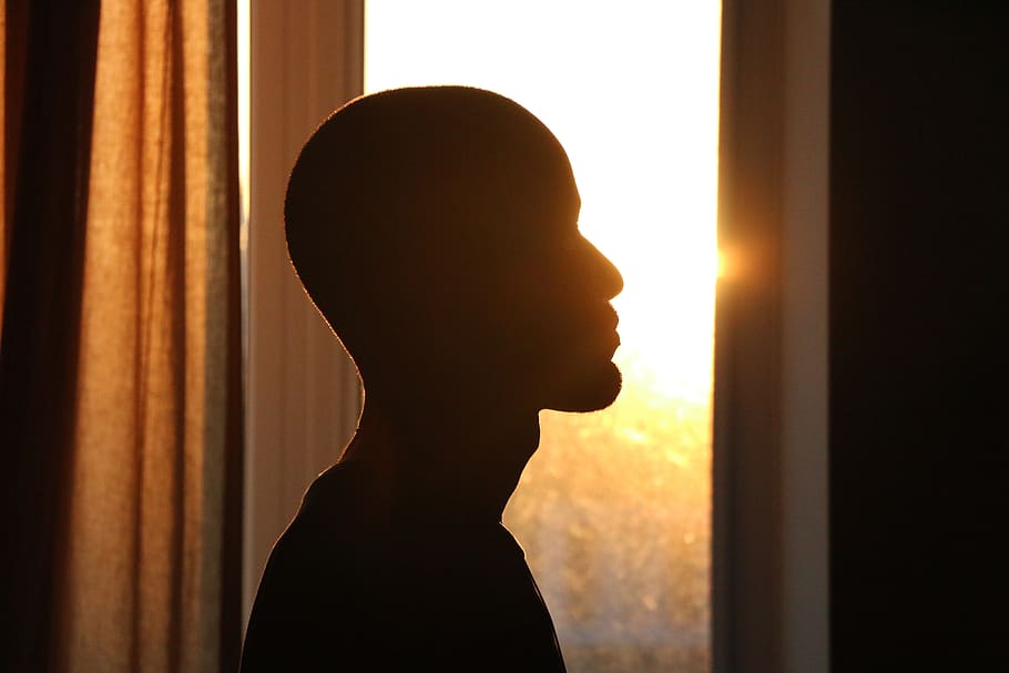 light, man, person, lights, lighting, silhouette, one person, window, indoors, side view