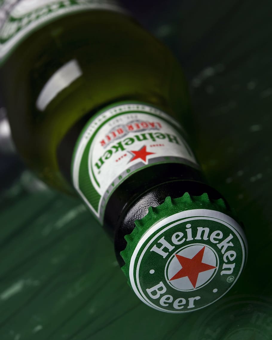 heineken, cap, bottle, alcohol, beer, green, communication, close-up, text, number