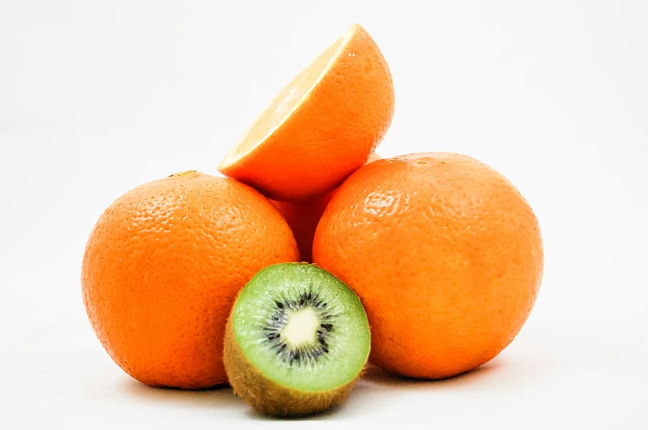 sliced, orange, kiwi fruits, Kiwi, Oranges, Fruit, Vitamins, healthy eating, half, green