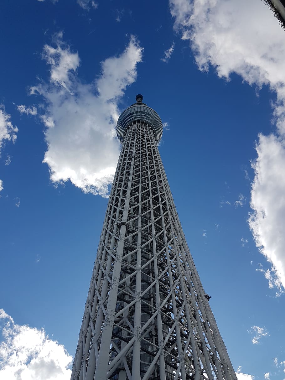 tokyo, skytree, tower, sky, low angle view, built structure, architecture, tall - high, cloud - sky, city