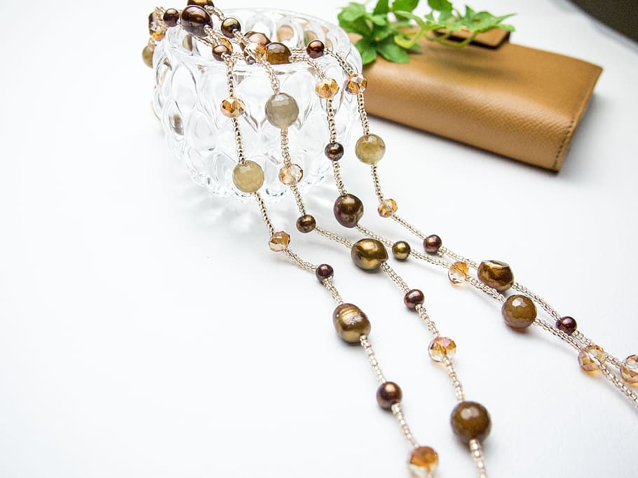 beaded, brown, accessory, white, table, Freshwater Pearl, Pearl, Necklace, Accessories, necklace, jewelry