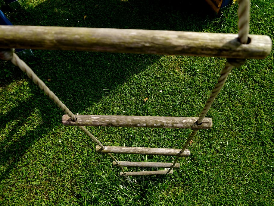 rope ladder, playground, head, bobble head, climb, wood, plant, grass, land, nature