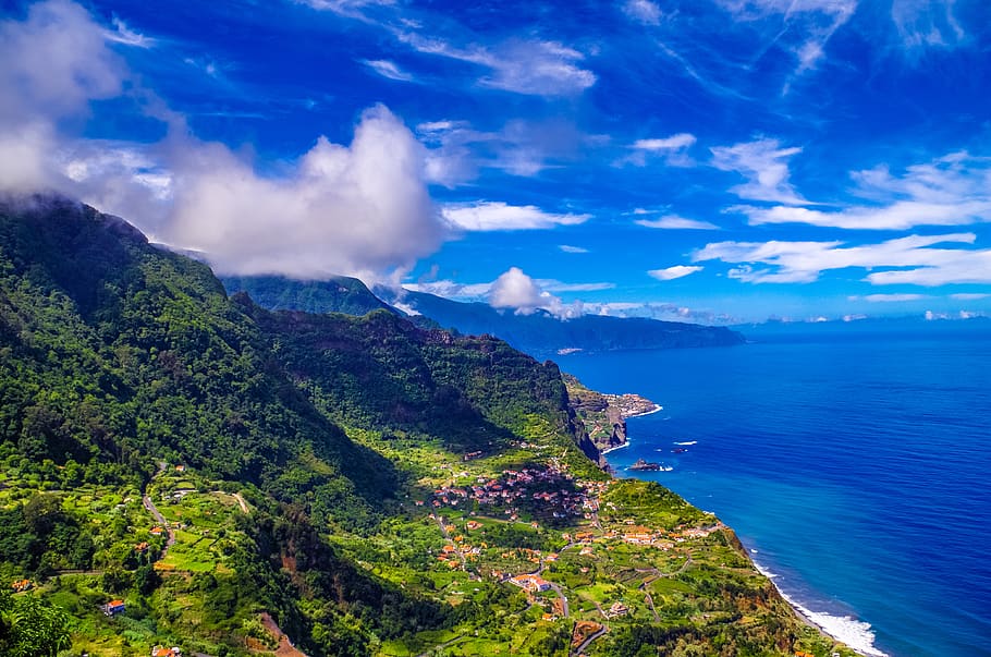 sky, clouds, bay, sea, blue, clouds form, landscape, madeira, scenics - nature, beauty in nature