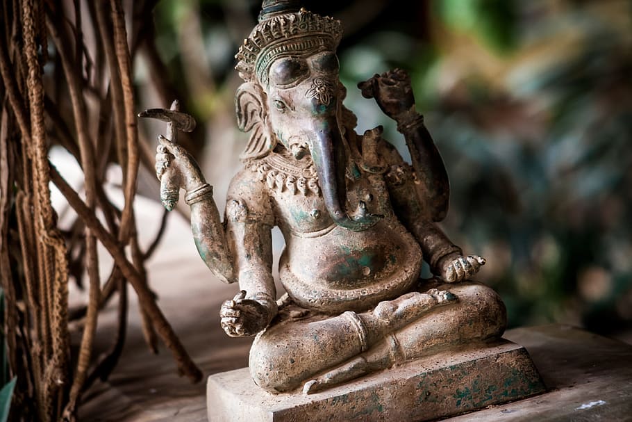 estatuilla de ganesha gris, india, elefante, estatua, piedra, figura, hinduismo, arte, hindú, religioso