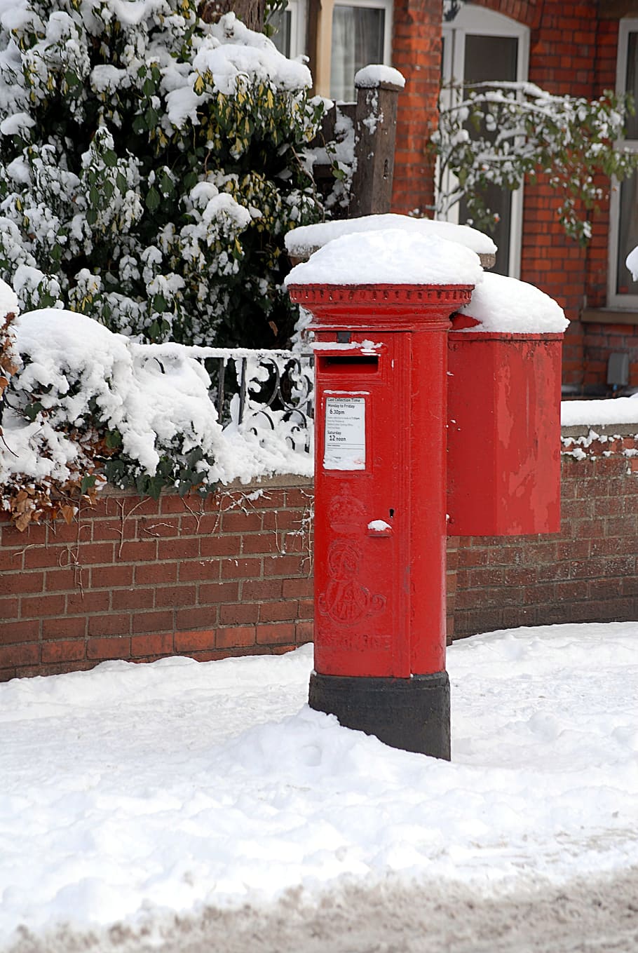 post box, winter, snow, cold, outdoor, white, red, snowfall, cold temperature, nature