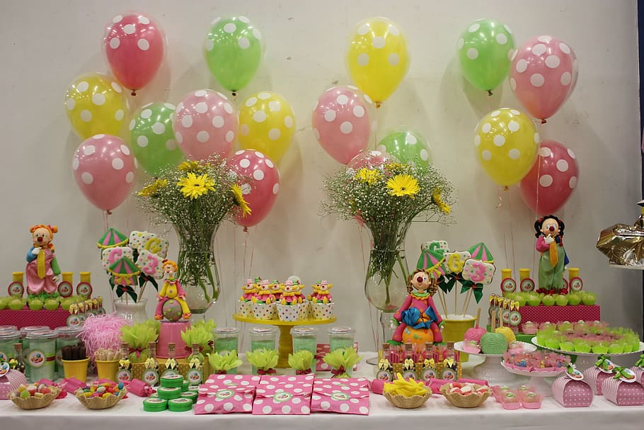 birthday child, circus, green, rosa, cartoon, toys, dulces, celebration, multi colored, decoration