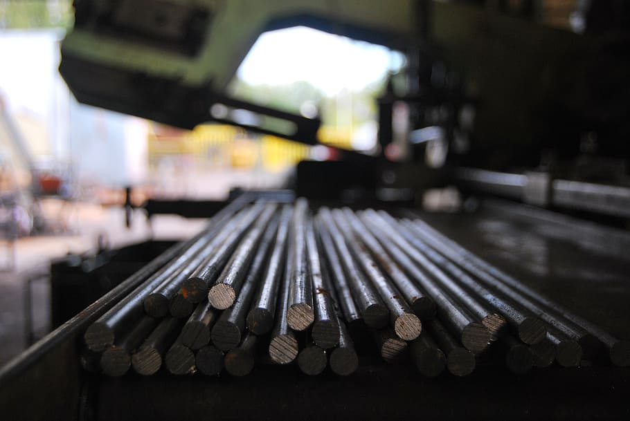gray, rod lot, table, power tool, metal rod, metal processing, industry, equipment, steel, technology