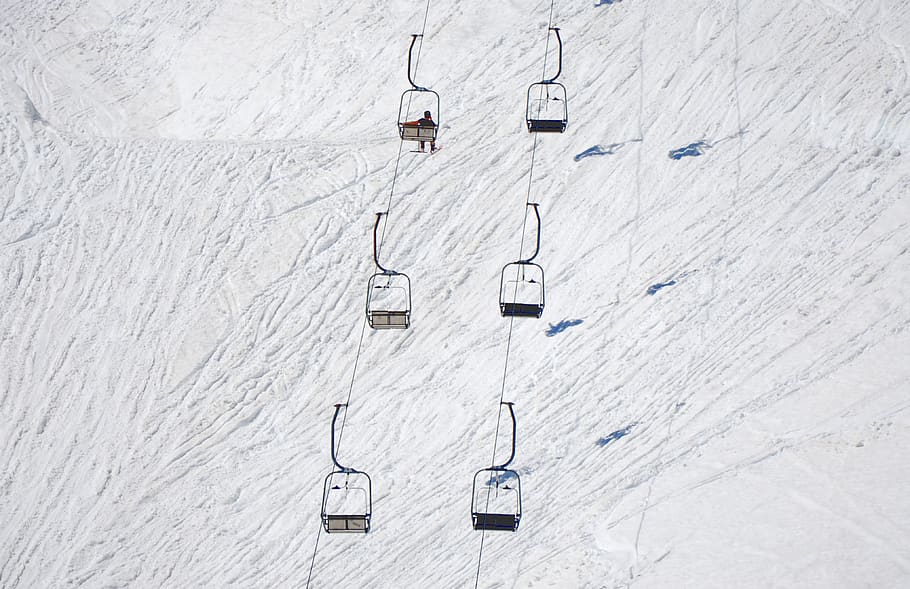 winter, hanging, snow, ropeway, cable car, mountain, ski, cold temperature, white color, high angle view