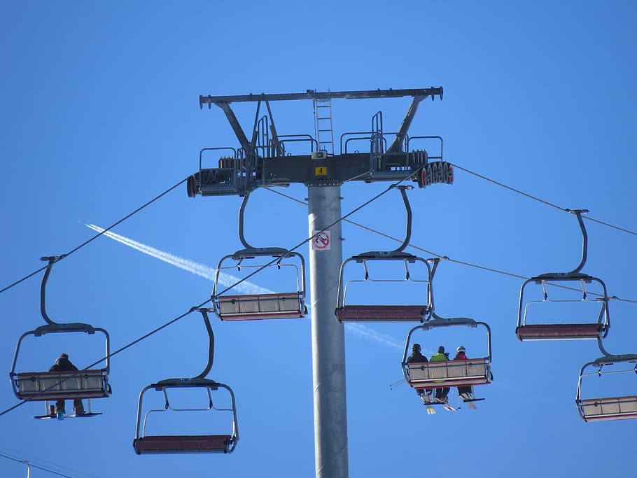 Ski Lift, Chairlift, Sky, Blue, lift, sky, blue, transportation, train - vehicle, freight transportation, day