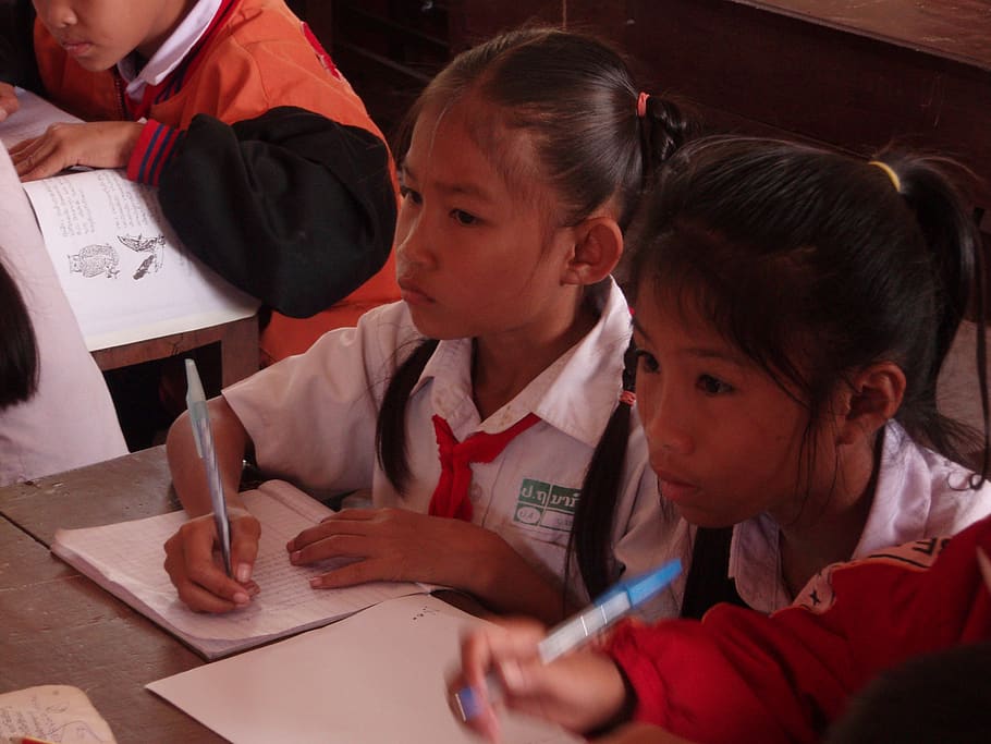 estudiantes, escuela primaria, aldea, laos, niños, instrucción, sur de laos, escolares, área rural, educación